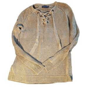 Polo Ralph Lauren Sweater Womens‎ Small Lace Up Pullover Knit Long Sleeve Casual
